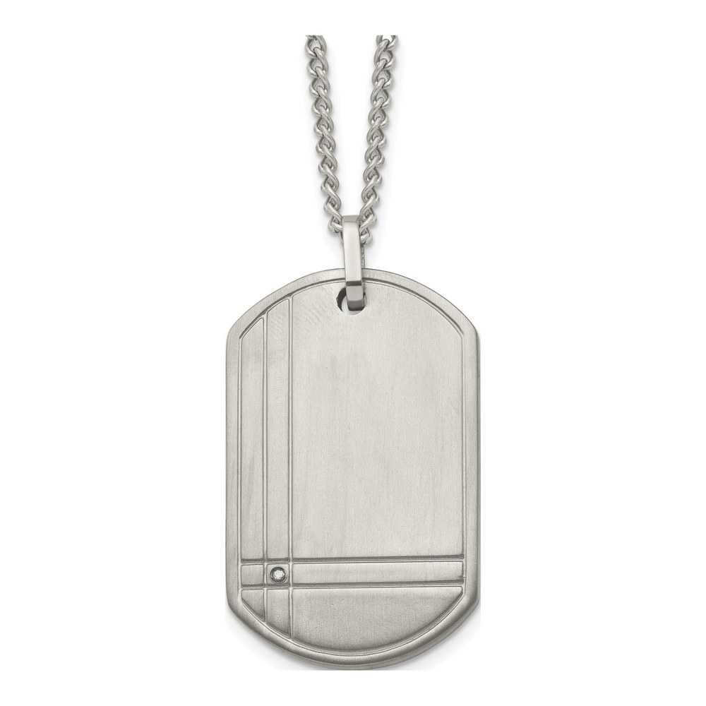 Titanium Diamond Dog Tag Pendant Necklace