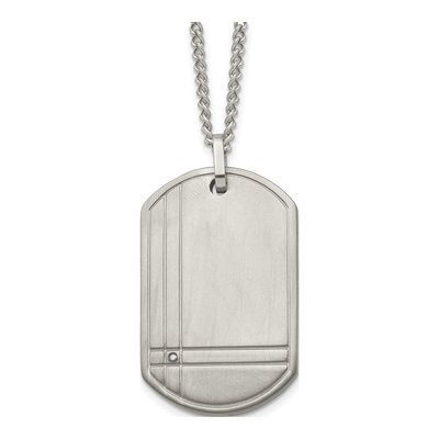 Titanium Diamond Dog Tag Pendant Necklace