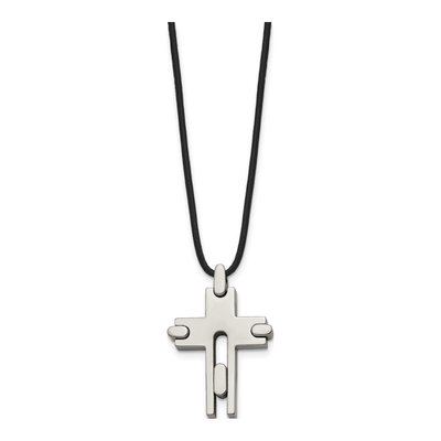 Titanium Cross Leather Cord Pendant Necklace – view 4