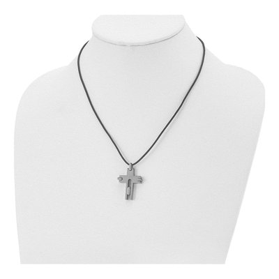 Titanium Cross Leather Cord Pendant Necklace – view 5