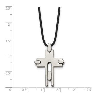 Titanium Cross Leather Cord Pendant Necklace – view 6