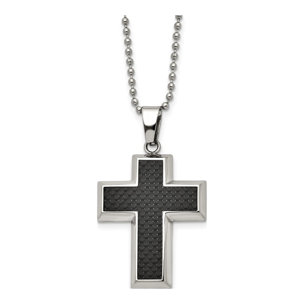 Men's Titanium Cross Necklace with Carbon Fiber, 22"