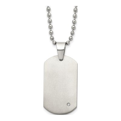 Titanium Diamond Dog Tag Pendant Necklace
