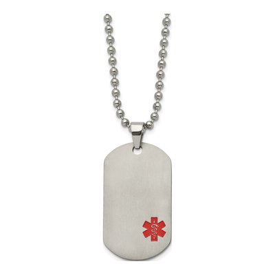 Titanium Red Enamel Medical ID Dog Tag Necklace