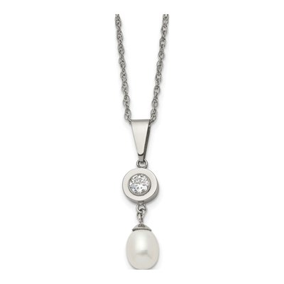 Titanium Freshwater Cultured Pearl Pendant Necklace