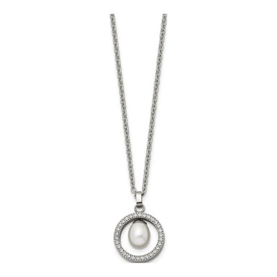 Titanium Freshwater Cultured Pearl & CZ Pendant Necklace – view 2