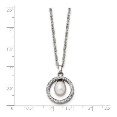Titanium Freshwater Cultured Pearl & CZ Pendant Necklace – view 3