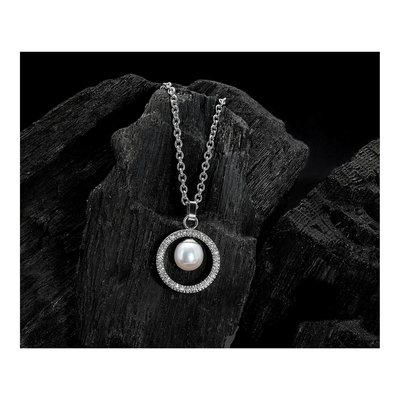 Titanium Freshwater Cultured Pearl & CZ Pendant Necklace – view 5