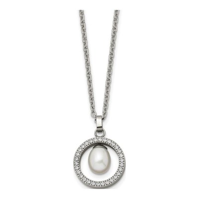 Titanium Freshwater Cultured Pearl & CZ Pendant Necklace