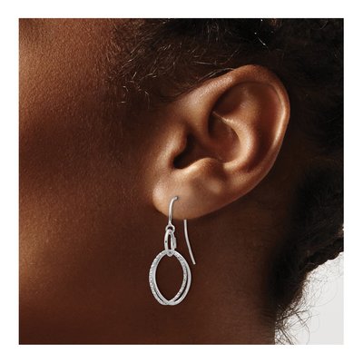 10K White Gold Textured Shepherd Hook Dangle Earrings – view 4