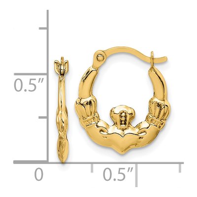14K Yellow Gold Claddagh Hoop Earrings – view 5