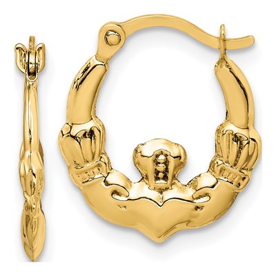 14K Yellow Gold Claddagh Hoop Earrings