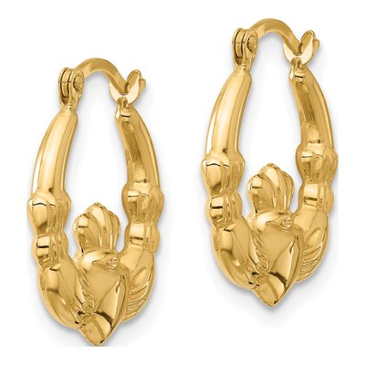 14K Yellow Gold Claddagh Hoop Earrings – view 3