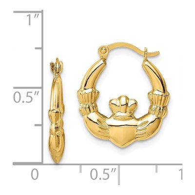 14K Yellow Gold Claddagh Hoop Earrings – view 5
