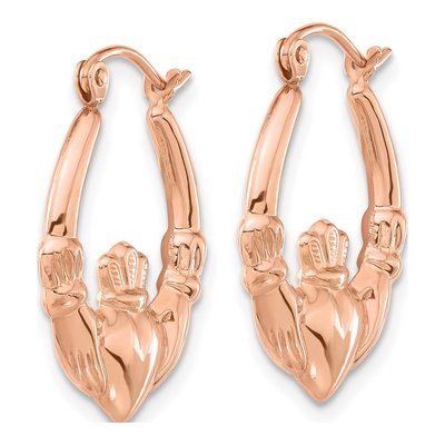 14K Rose Gold Claddagh Hoop Earrings – view 3