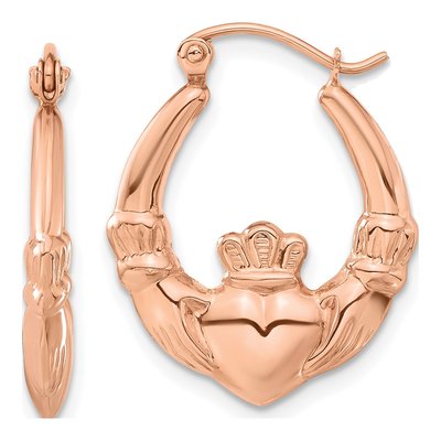 14K Rose Gold Claddagh Hoop Earrings