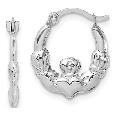 14K White Gold Claddagh Hoop Earrings