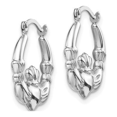 14K White Gold Claddagh Hoop Earrings – view 3
