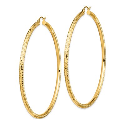 14K Yellow Gold 70mm Diamond-Cut Tube Hoop Earrings – view 2