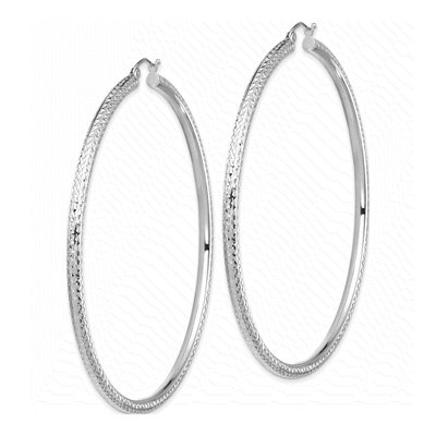 14K White Gold 70mm Diamond-Cut Tube Hoop Earrings – view 2