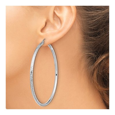 14K White Gold 70mm Diamond-Cut Tube Hoop Earrings – view 3