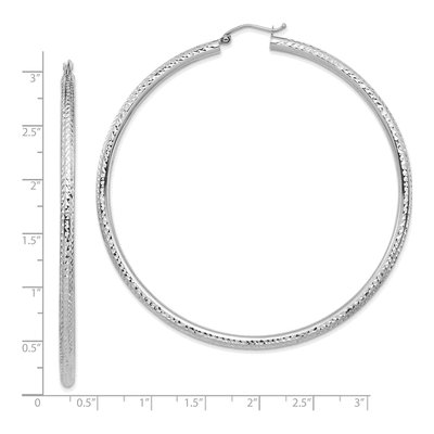 14K White Gold 70mm Diamond-Cut Tube Hoop Earrings – view 4