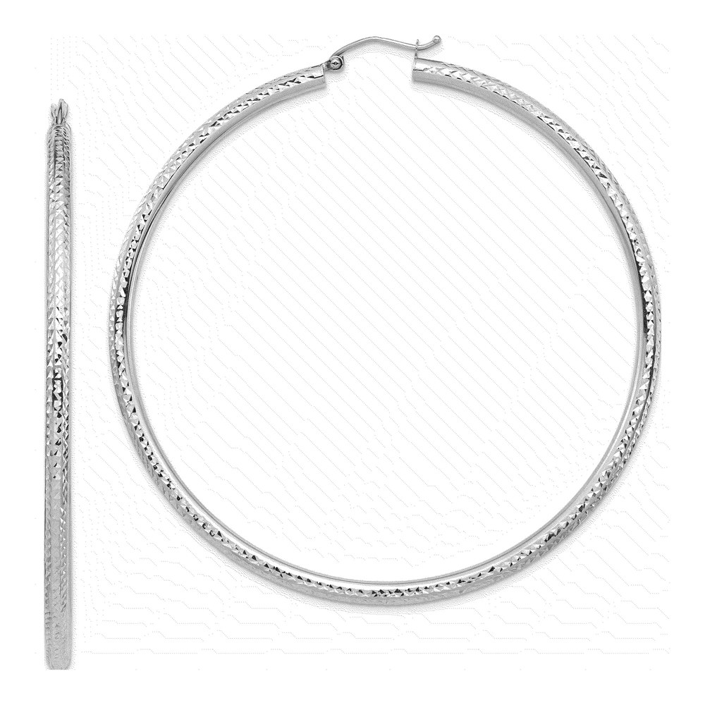 14K White Gold 70mm Diamond-Cut Tube Hoop Earrings