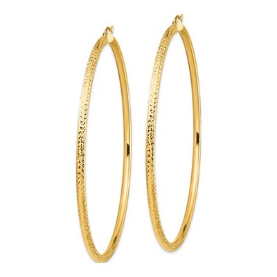 14K Yellow Gold 80mm Diamond-Cut Tube Hoop Earrings – view 3