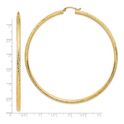 14K Yellow Gold 80mm Diamond-Cut Tube Hoop Earrings – view 5