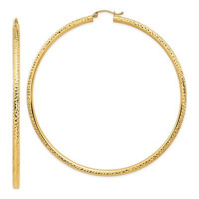 14K Yellow Gold 80mm Diamond-Cut Tube Hoop Earrings