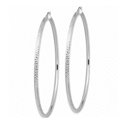 14K White Gold 80mm Diamond-Cut Tube Hoop Earrings – view 2