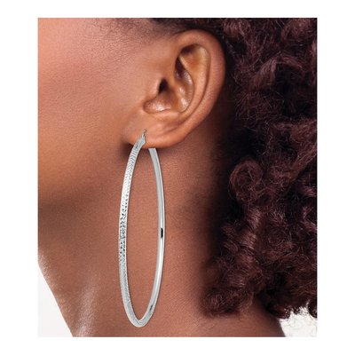 14K White Gold 80mm Diamond-Cut Tube Hoop Earrings – view 3