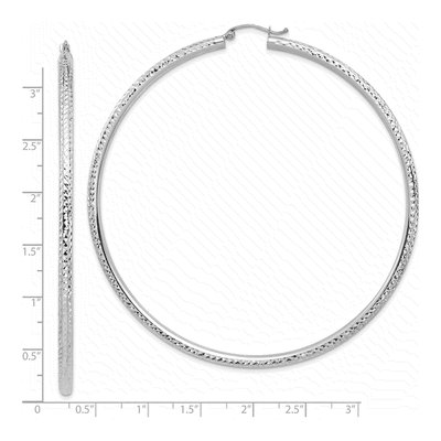 14K White Gold 80mm Diamond-Cut Tube Hoop Earrings – view 4