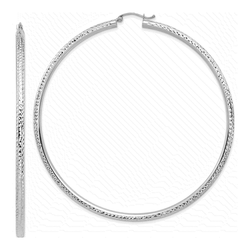 14K White Gold 80mm Diamond-Cut Tube Hoop Earrings