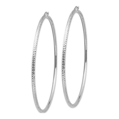 14K White Gold 90mm Diamond-Cut Tube Hoop Earrings – view 3