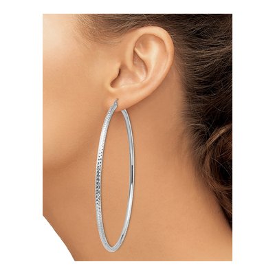 14K White Gold 90mm Diamond-Cut Tube Hoop Earrings – view 4
