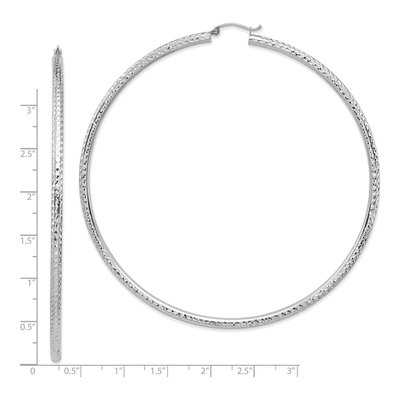 14K White Gold 90mm Diamond-Cut Tube Hoop Earrings – view 5