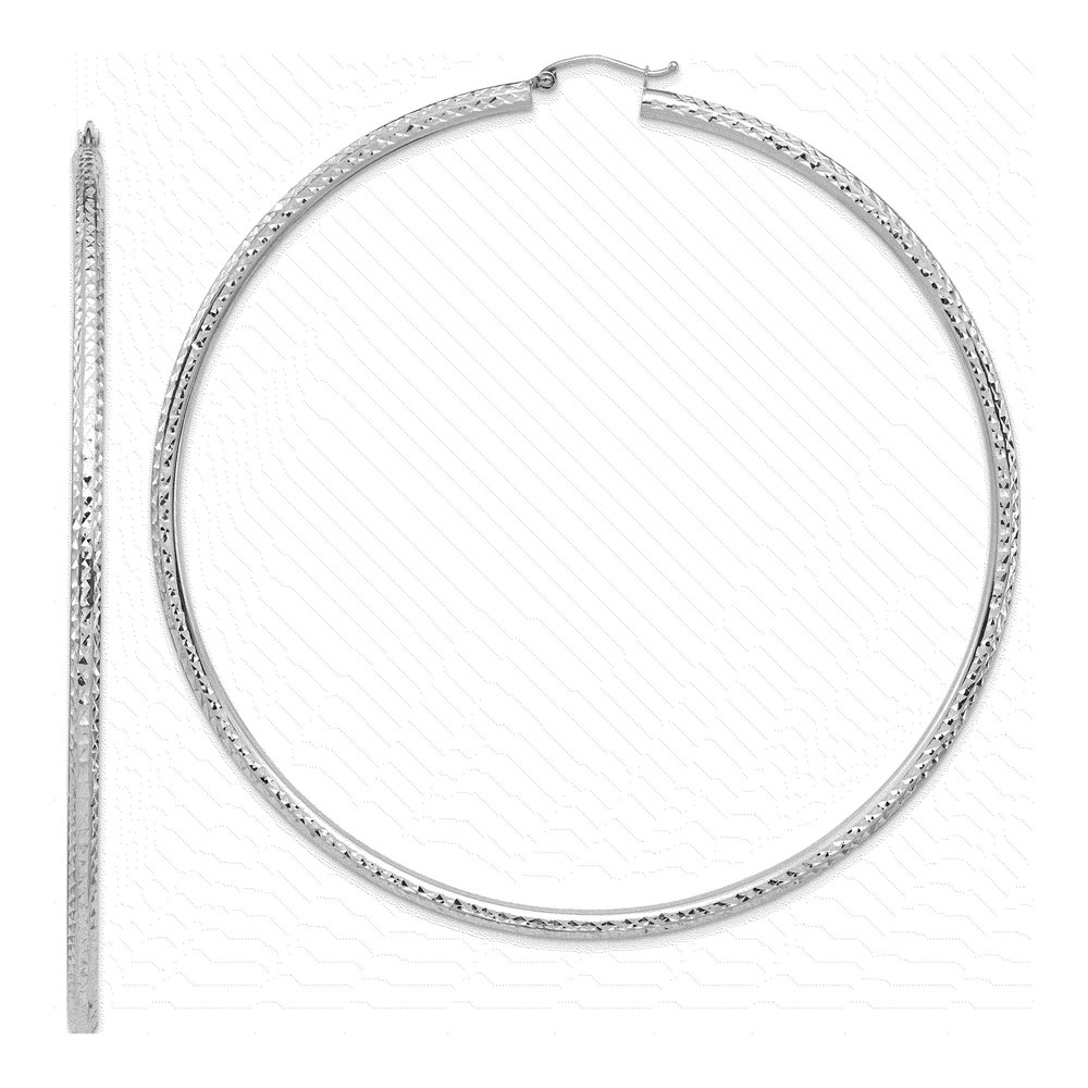 14K White Gold 90mm Diamond-Cut Tube Hoop Earrings