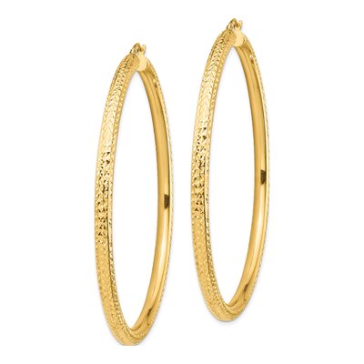 14K Yellow Gold 70mm Diamond-Cut Tube Hoop Earrings – view 2