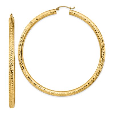 14K Yellow Gold 70mm Diamond-Cut Tube Hoop Earrings