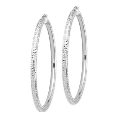 14K White Gold 70mm Diamond-Cut Tube Hoop Earrings – view 3