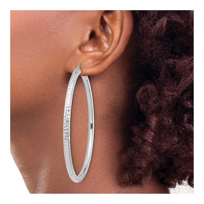 14K White Gold 70mm Diamond-Cut Tube Hoop Earrings – view 4