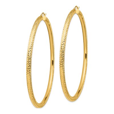 14K Yellow Gold 80mm Diamond-Cut Round Tube Hoop Earrings – view 3