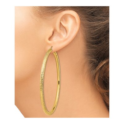 14K Yellow Gold 80mm Diamond-Cut Round Tube Hoop Earrings – view 4