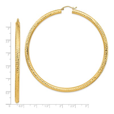14K Yellow Gold 80mm Diamond-Cut Round Tube Hoop Earrings – view 5