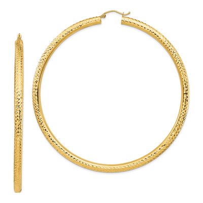 14K Yellow Gold 80mm Diamond-Cut Round Tube Hoop Earrings