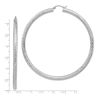 14K White Gold 80mm Diamond-Cut Round Tube Hoop Earrings – view 5