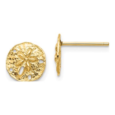 14K Yellow Gold Sand Dollar Stud Earrings