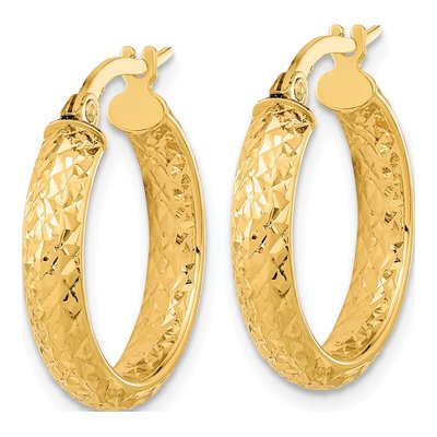 14K Yellow Gold 20mm Diamond-Cut Fancy Tube Hoop Earrings – view 2