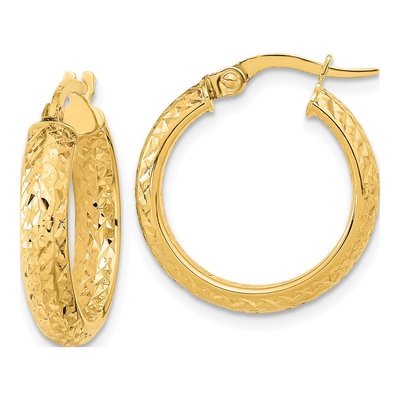 14K Yellow Gold 20mm Diamond-Cut Fancy Tube Hoop Earrings